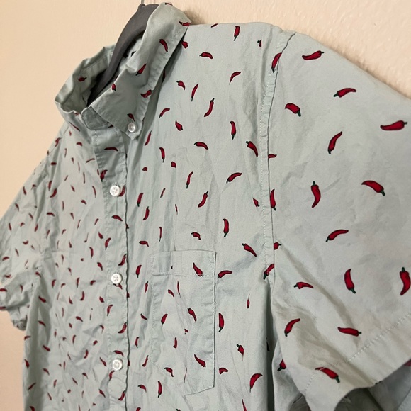 J Crew Factory Men Short-sleeve slim hot pepper print shirt Button Down XL - Picture 6 of 7